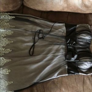 Black and grey strapless dress